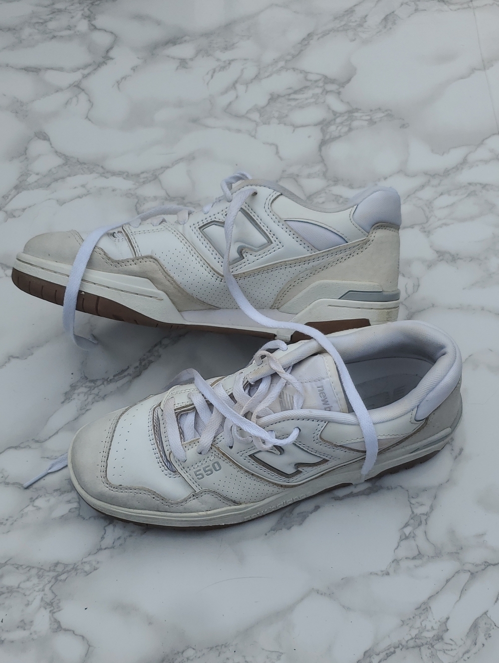 New Balance 550 White Grey Low Top Retro Basketball Sneakers - Mens 8